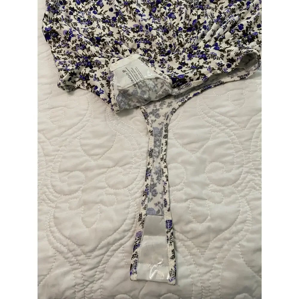 NWOT Intimately Free People XS Purple Floral V Neck Cutout Bodysuit Cottagecore